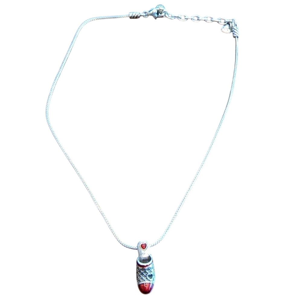 Brighton Silver-Tone Shoe Pendant Necklace‎ with Red Heart shoe Accents